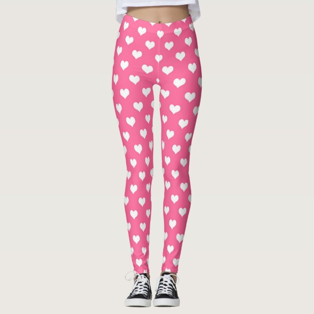 Leggings Conception de motif de cœur d'amour blanc rose  (Devant)