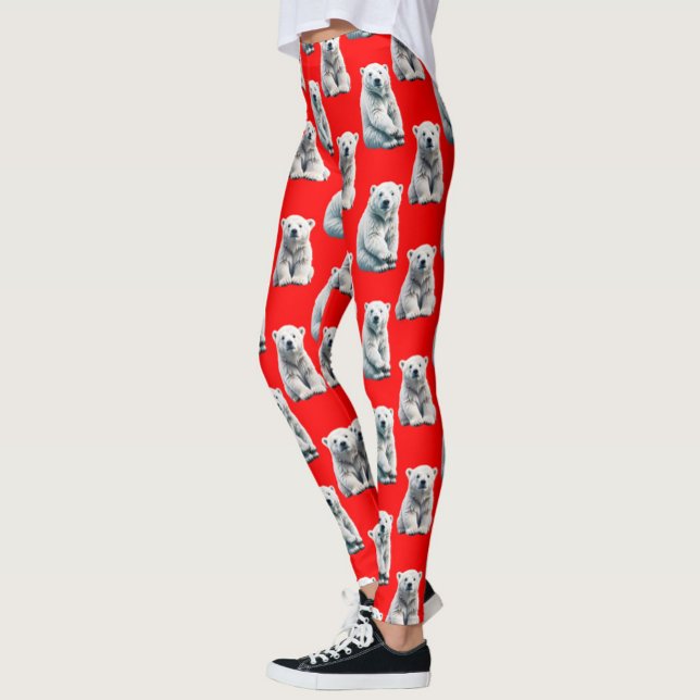 Leggings Conception de motif d'ours polaire sur fond rouge  (Créateur téléchargé)