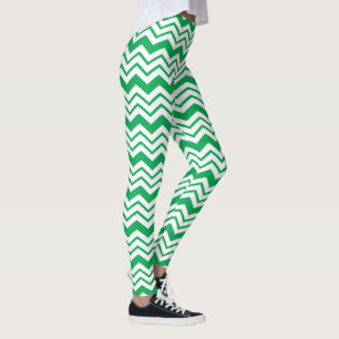 Leggings Conception de motif en chevron zigzag blanc vert