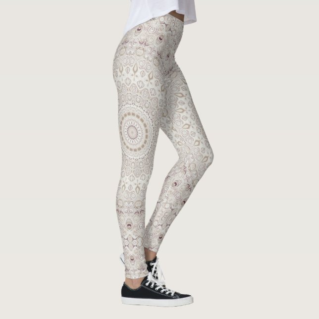Leggings Conception de motif mandala beige et taupe (Droite)
