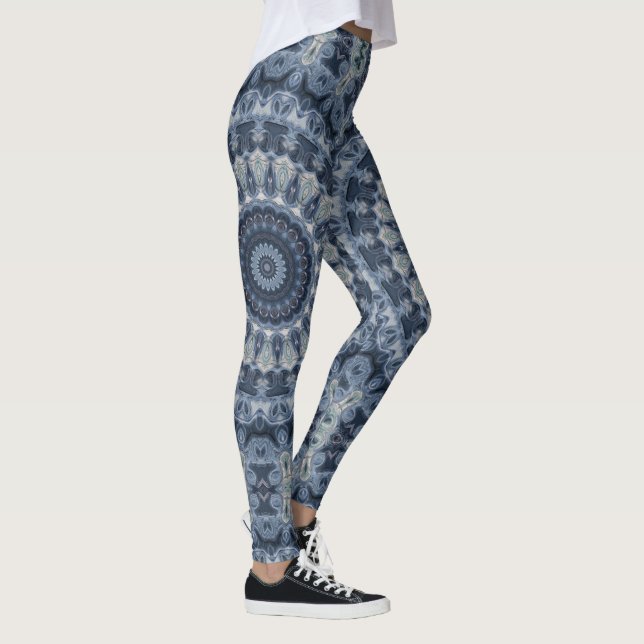 Leggings Conception de motif mandala bleu et argenté (Droite)