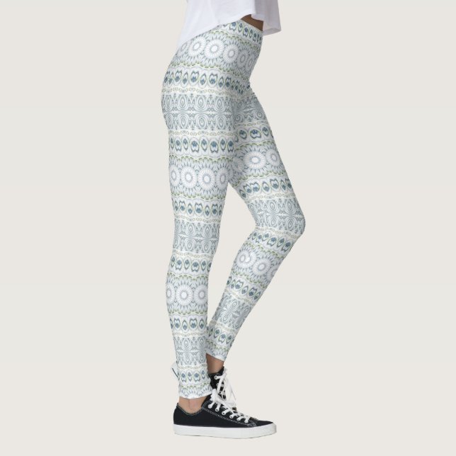 Leggings Conception de motif mandala bleu et vert serein (Droite)