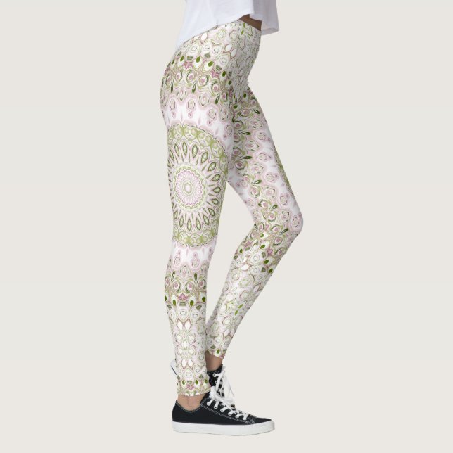 Leggings Conception de motif mandala floral rose et vert (Droite)