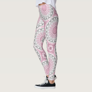 Leggings Conception de motif mandala rose et blanc