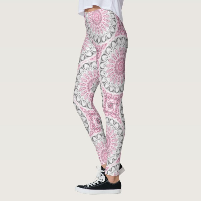 Leggings Conception de motif mandala rose et blanc (Gauche)