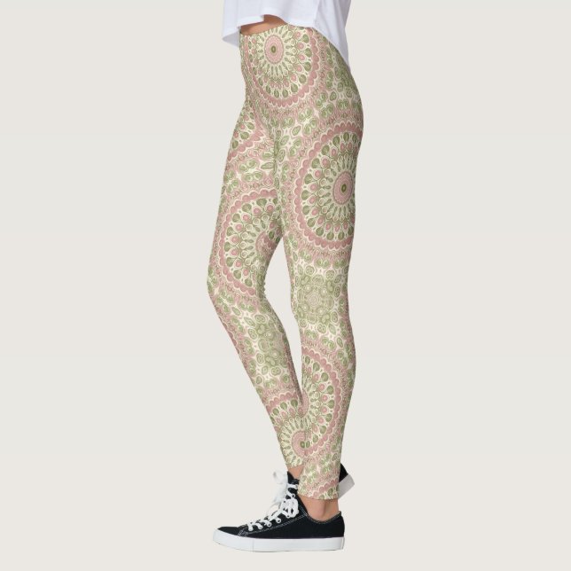 Leggings Conception de motif mandala rose et vert (Gauche)