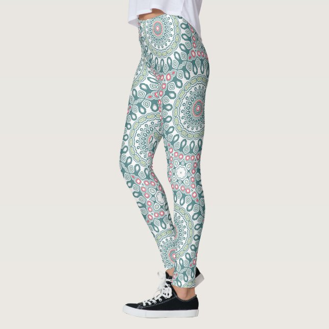 Leggings Conception de motif mandala sarcelle et corail (Gauche)