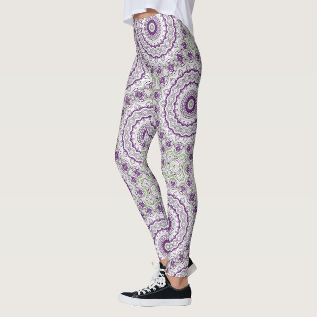 Leggings Conception de Motif Mandala violet et vert (Gauche)