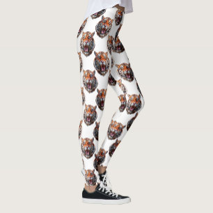 Leggings Conception de motif tête de tigre - Blanc