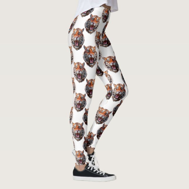 Leggings Conception de motif tête de tigre - Blanc (Créateur téléchargé)