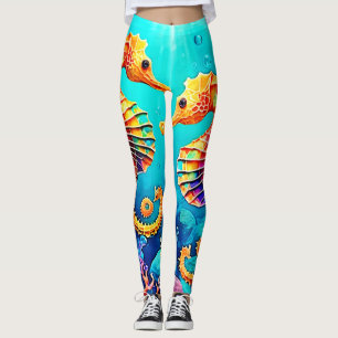 Leggings Conception de paire de chevaux de mer colorés