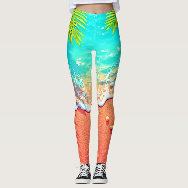 Leggings Conception de paradis de plage de sable rose (Devant)