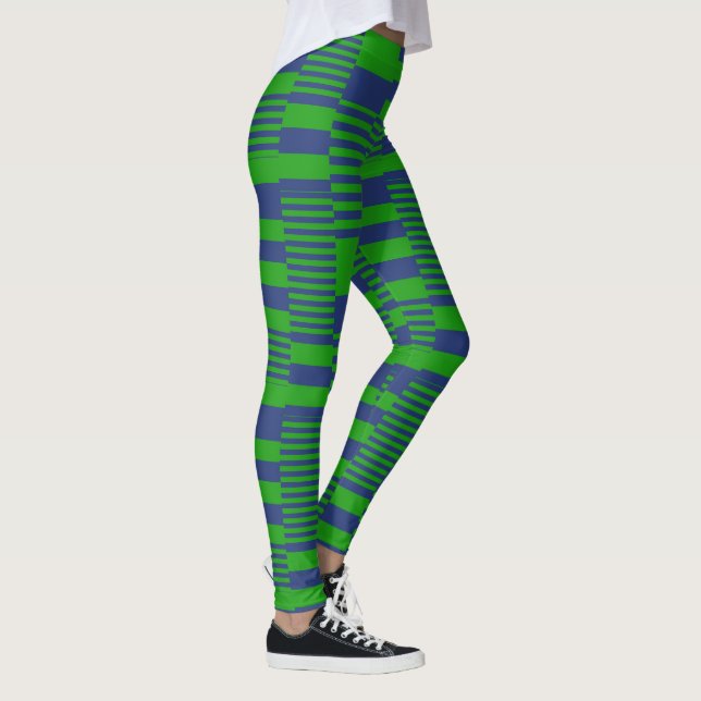 Leggings Conception de rayures patchwork bleu vert  (Droite)