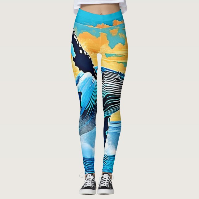 Leggings Conception de saut de liberté océanique de baleine (Devant)