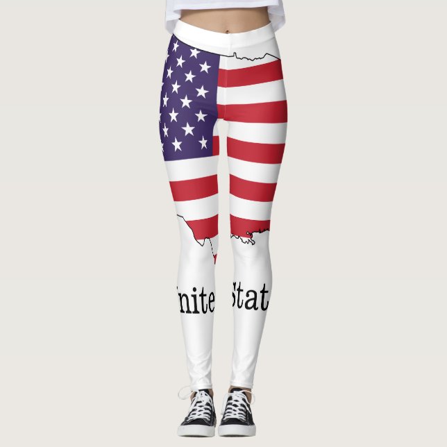 Leggings Conception de souvenir de drapeau et de carte des  (Devant)