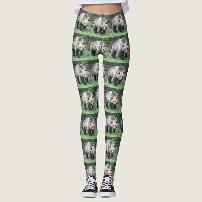 Leggings Conception de tuile de forêt d'ours grizzly (Devant)