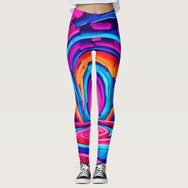 Leggings Conception de tunnel d'art néon géométrique vibran (Devant)