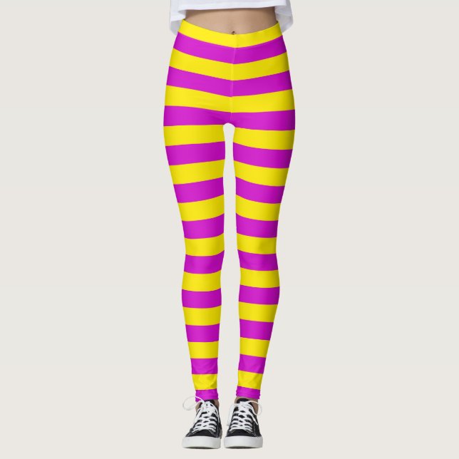 Leggings Conception des rayures pourpre et jaune (Devant)