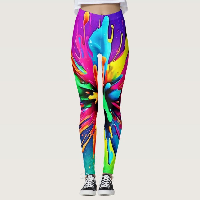 Leggings Conception d'explosion de peinture vibrante (Devant)
