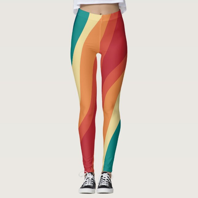 Leggings Conception d'ondes de style rétro multicolore (Devant)