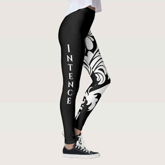 Leggings Conception florale blanche intense et noire sur (Droite)