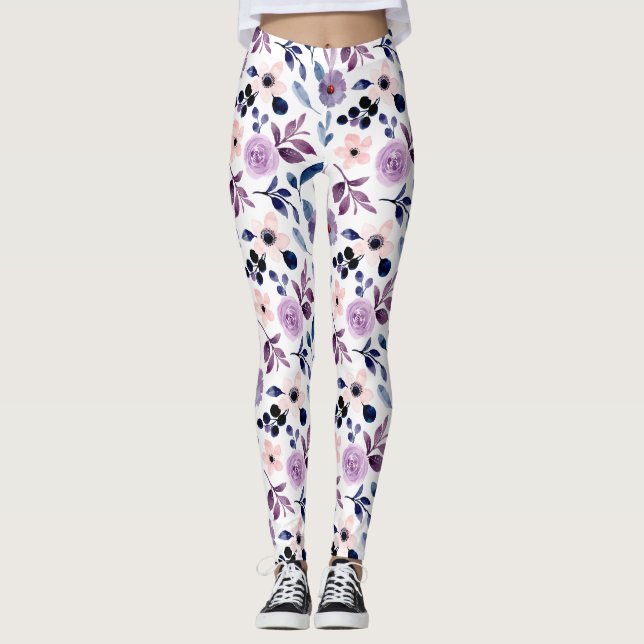 Leggings Conception florale délicate avec feuilles de lavan (Devant)