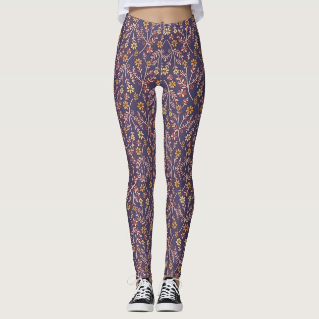 Leggings Conception florale fantaisiste avec des vignes sur (Devant)