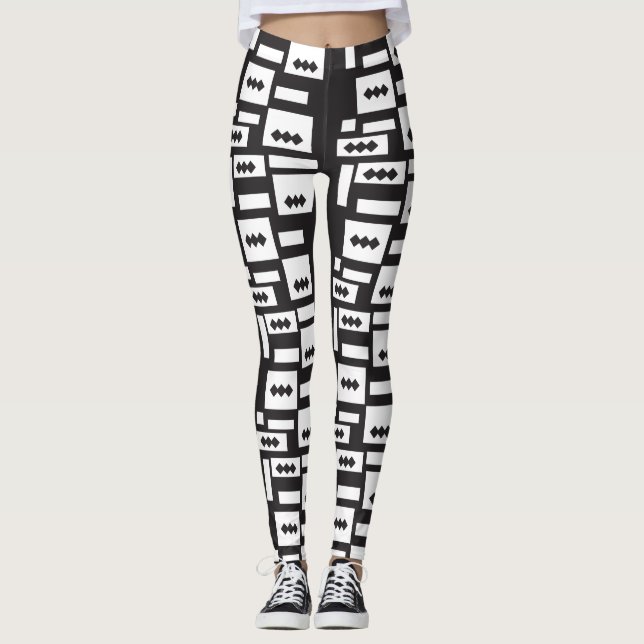 Leggings Conception géométrique blanche symétrique avec cro (Devant)