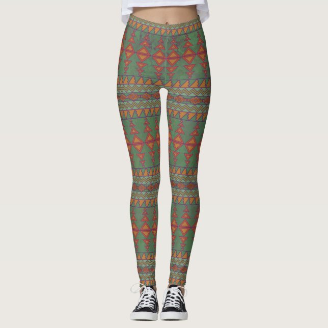 Leggings Conception géométrique verte de l'armoise du Sud-O (Devant)