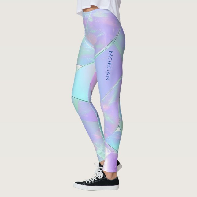 Leggings Conception, nom ou message turquoise et violet Iri (Gauche)