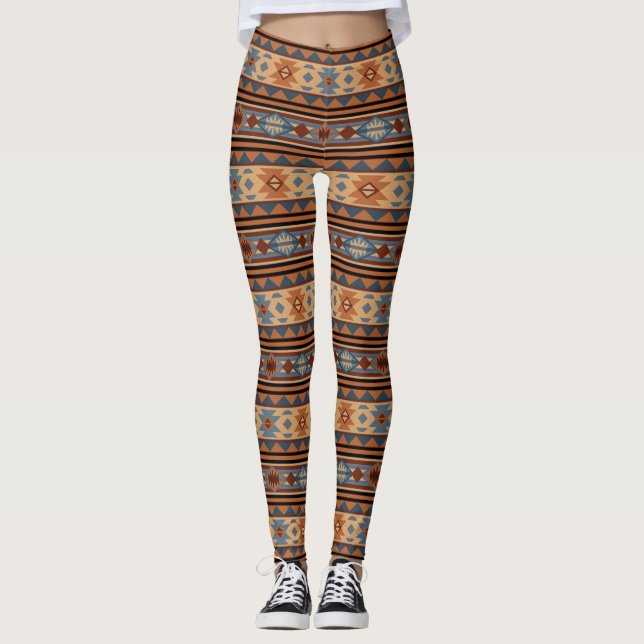 Leggings Conception sud-ouest Adobe Grey Brown Tribal Motif (Devant)