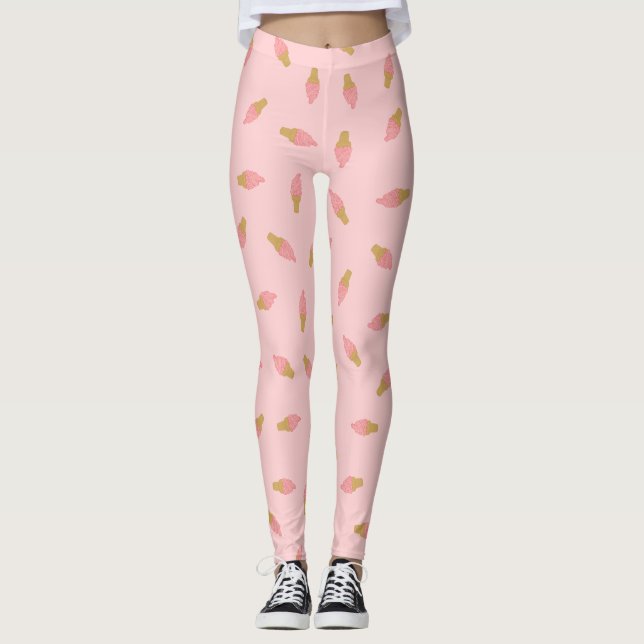 Leggings Cône de crème glacée aux fraises roses (Devant)