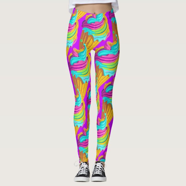 Leggings Cône de Glace Rose Féminin Bleu Jaune Été (Devant)