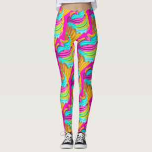 Leggings Cônes de glace rose néon coloré féminin