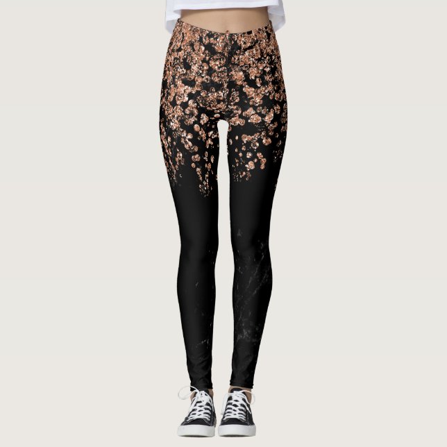 Leggings Confettis roses d'or de Faux de marbre noir du (Devant)