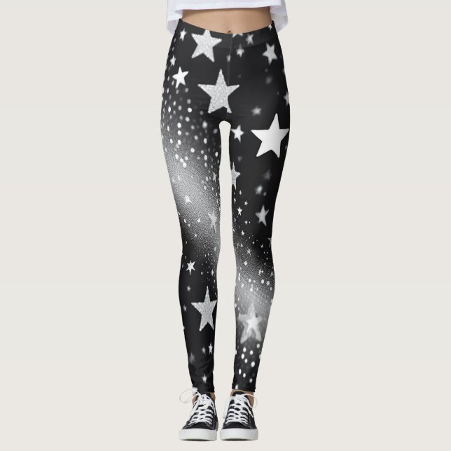 Leggings Confort Céleste : Étincelles Blanches & Étoiles  (Devant)