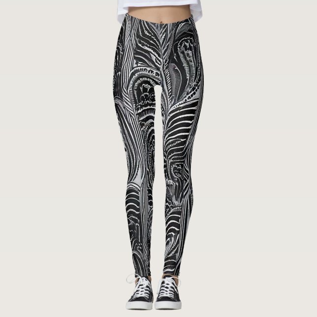 Leggings Confort Chic : Abstrait Gris et Noir  (Devant)