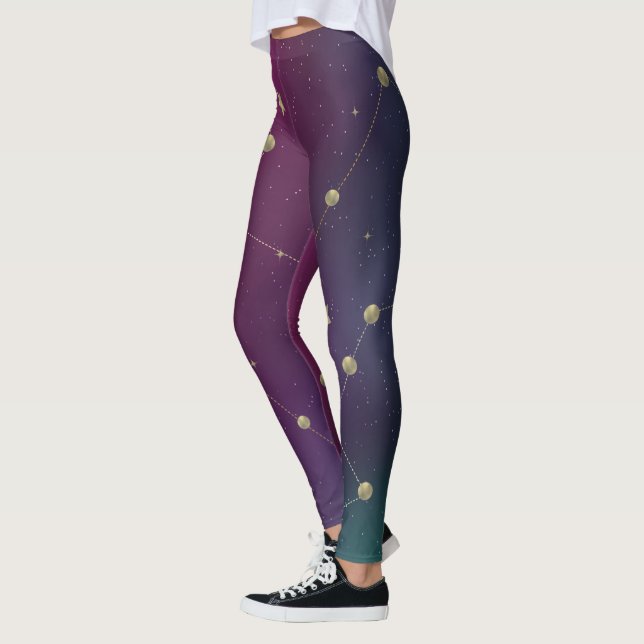 Leggings Constellation de Galaxie Sombre Faux Or (Gauche)