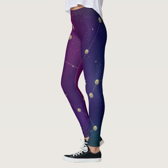 Leggings Constellation de Galaxie Sombre Faux Or (Gauche)