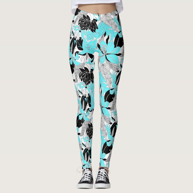 Leggings Contour Hawaii Tropical Lily et Protea Floral (Devant)