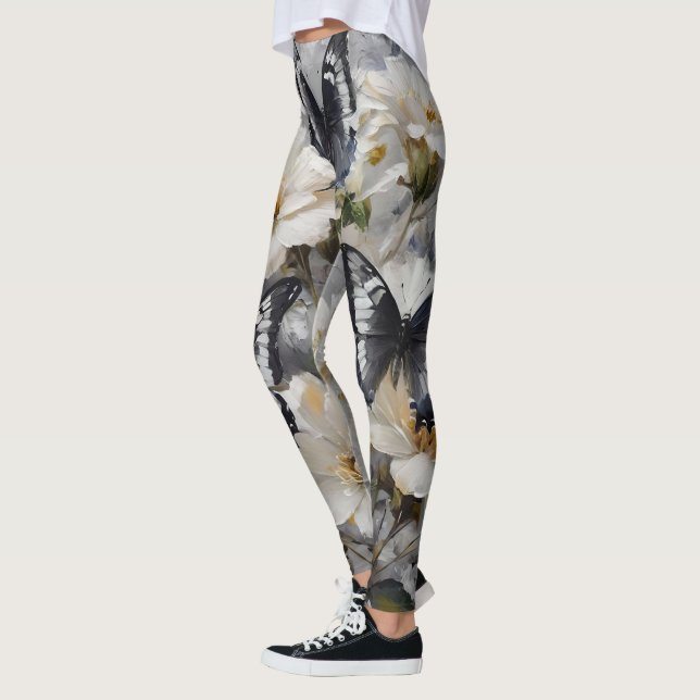 Leggings "Contraste Élégant : Papillons Noirs Et Blancs (Gauche)
