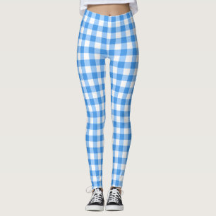 Leggings Contrôles bleus et blancs de guingan