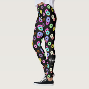 Leggings Cool amusant beignets colorés motif noir Monogramm