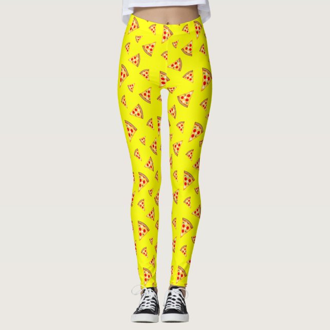 Leggings Cool and fun pizza slices pattern neon yellow (Devant)
