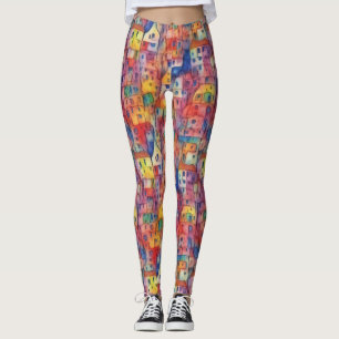 Leggings Cool Artsy Colorful City House Motif d'aquarelle