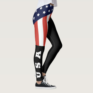 Leggings Cool Black American Flag White Lettres USA Femmes