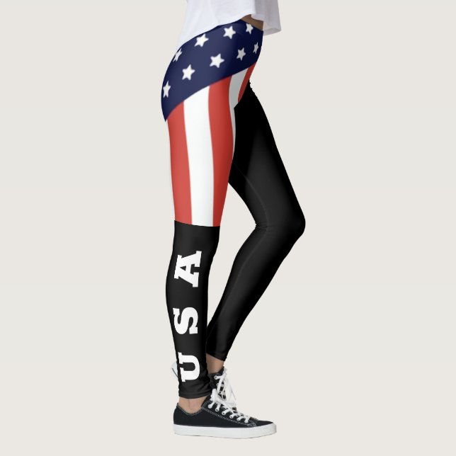 Leggings Cool Black American Flag White Lettres USA Femmes (Droite)