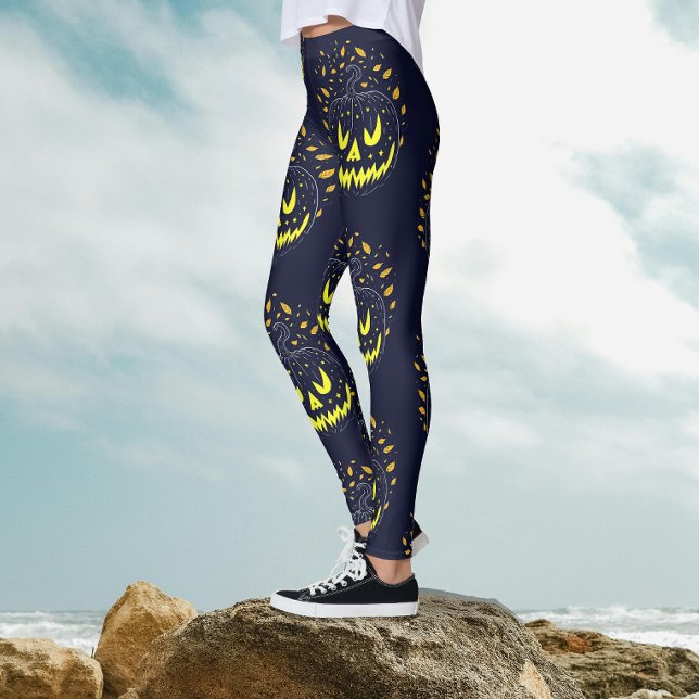 Leggings Cool Black Yellow Jack-o'-lantern Citrouille Hallo (Créateur téléchargé)