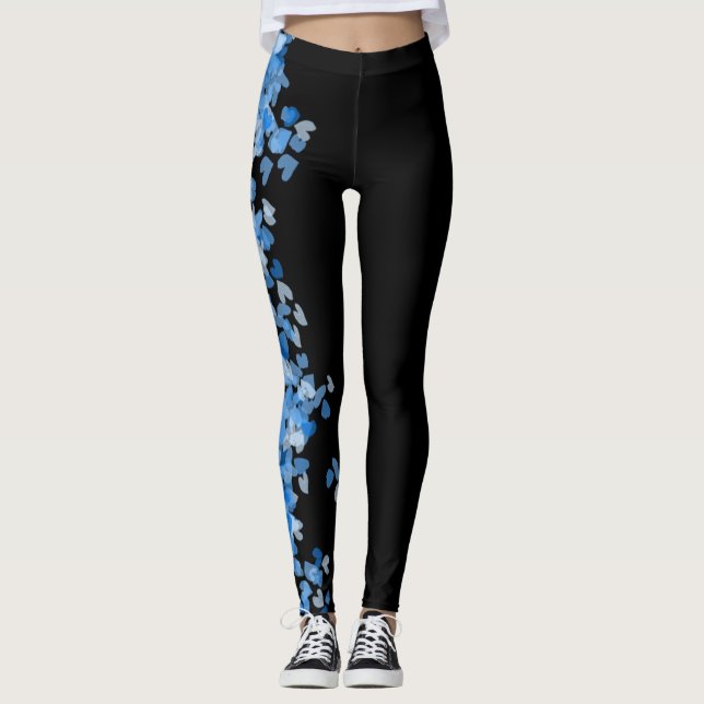 Leggings cool bleu coeurs motif mode bleu femmes noir (Devant)
