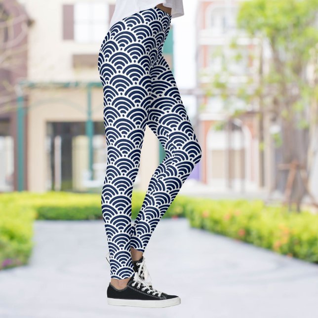 Leggings Cool Bleu Côtier Vagues Votre Motif Choix de Coule (Créateur téléchargé)